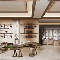 Chinese Style Elevator Corridor With Spacious Design Stone Wall Pine Tree Rockery And Wooden Decorations