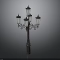 Vintage Street Lamp With Multiple Glass Lanterns And Ornate Metal Brackets