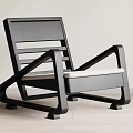 Modern Black Frame Lounge Chair With Light Colored Cushion And Slatted Backrest
