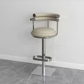 Modern Light Leather Bar Stool With Metal Frame And Armrest Design 3d model