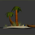 Tropical Natural Island Scene With Sandy Beach Palm Trees Beach Chair Wooden Bucket And Seashells