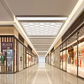 Modern Elevator Corridor Design With Storefront Windows Mannequins Ceiling Lights And Sleek Flooring 3d model