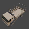 Khaki Military Truck With Open Cargo Bed And Rugged Six Wheel Design