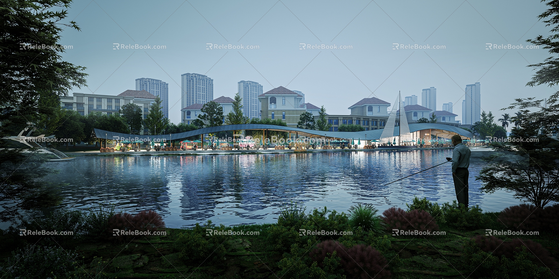 Modern Park Riverside Park 3d model