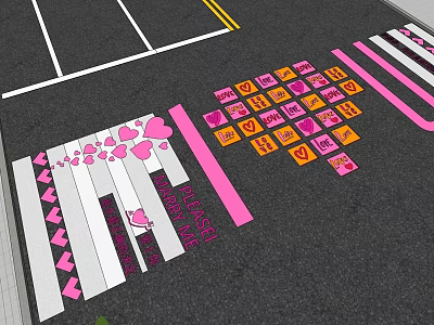 Vibrant Square Paving With Pink White Stripes Heart Patterns And Arrow Designs 3d model