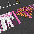 Vibrant Square Paving With Pink White Stripes Heart Patterns And Arrow Designs