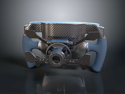 Ergonomic Carbon Fiber Steering Wheel With Blue Grip And Metal Center Structure 3d model