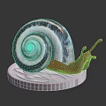Snail With Striped Spiral Shell On Silver Euro Coin Isolated On Dark Background