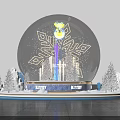 Christmas Photo Check In Spot with Giant Snow Globe Blue Steps and Decorated Christmas Trees
