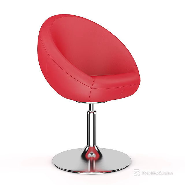 Red Modern Bar Stool with Leather Upholstery and Chrome Metal Swivel Base Design 3d model 
