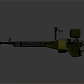 Two Military Machine Guns with Green Barrels Yellow Magazines and Mounts