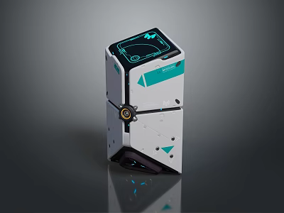 Sleek Modern Tech Cube Device With Geometric Design And Blue Accent Lines 3d model