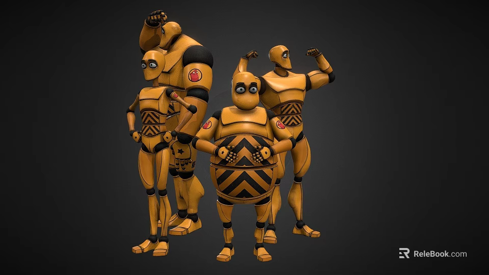 Yellow Armored Characters And Creatures In Group Dynamic Design 3d model 