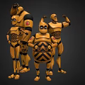 Yellow Armored Characters And Creatures In Group Dynamic Design 3d model