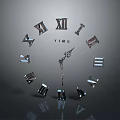 Elegant Decorative Ornament Set With Roman Numerals Clock Hands And TIME Lettering