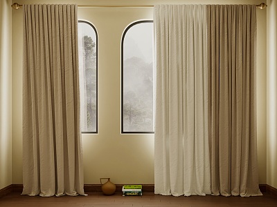 Silent Wind Shading Curtain Cream Wind Curtain Fabric Curtain Pottery Pot Roman Curtain 3d model