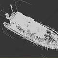 Abandoned Rusty Boat With Orange Hull Black Covering Spikes Along Edges And Antenna On Top