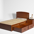 Modern Single Bed Bedside Cabinet Drawer Bed Solid Wooden Bed Dormitory Bed 3d model