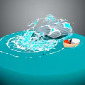 Giant Whale Jumping Out Of Water With Splashing Waves Near Small Boat With Person