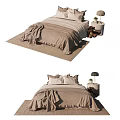 Comfortable Double Bed With Soft Bedding Pillows And Bedside Lamp On Cozy Rug 3d model