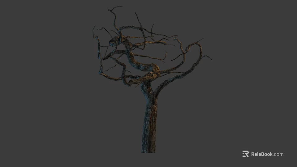 Dry Tree Trunk With Twisted Leafless Branches And Rough Bark 3d model 