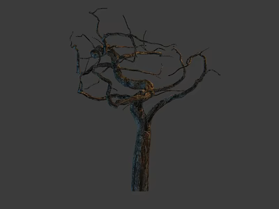 Dry Tree Trunk With Twisted Leafless Branches And Rough Bark 3d model
