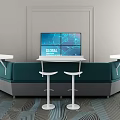 Modern Conference Table With Large GLOBAL Screen White High Stools And Green Gray Design 3d model