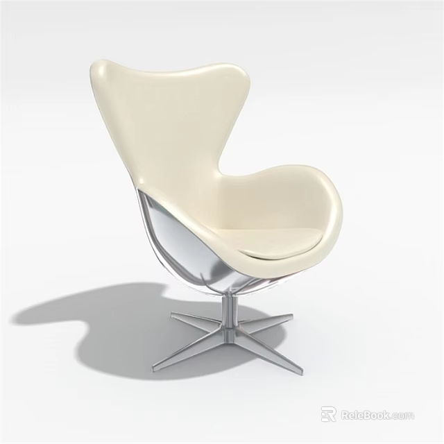 Modern Cream Leather Leisure Chair With Curved Backrest And Silver Metal Star Base 3d model 