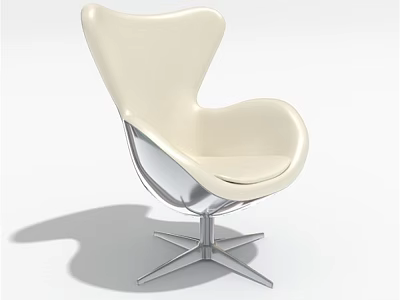 Modern Cream Leather Leisure Chair With Curved Backrest And Silver Metal Star Base 3d model