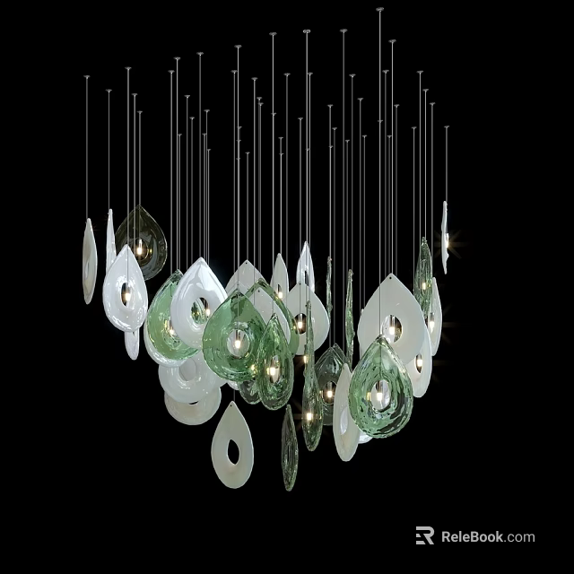 Modern Artistic Chandelier with Glass Teardrop Shapes and Illuminated Lights on Black Background 3d model 