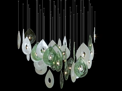 Modern Artistic Chandelier with Glass Teardrop Shapes and Illuminated Lights on Black Background 3d model