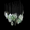 Modern Artistic Chandelier with Glass Teardrop Shapes and Illuminated Lights on Black Background