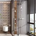 Modern Bathroom Interior With Double Sinks Wooden Vanity Mirror Towels And Green Plant