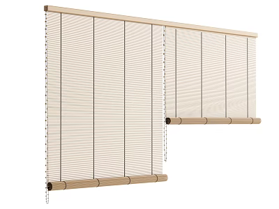 Light Colored Wooden Blinds With Simple Roller Design And Adjustable Strings 3d model