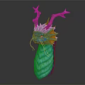 Blue Scaled Dragon Head With Green Branched Horns And Orange Accented Neck