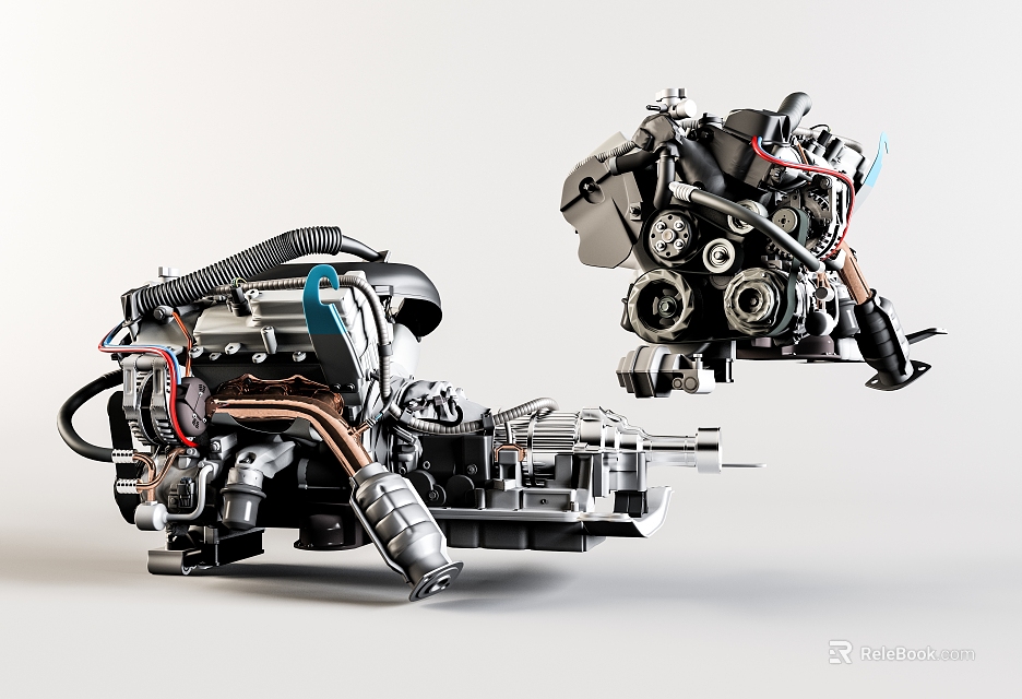 Detailed Mechanical Engine With Internal Components And Metal Structure Parts 3d model 