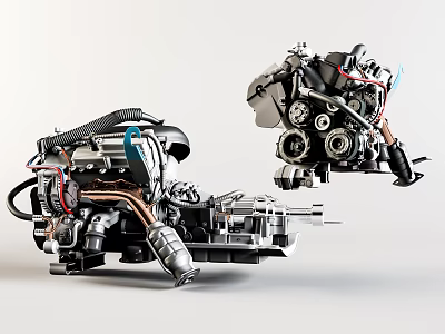 Detailed Mechanical Engine With Internal Components And Metal Structure Parts 3d model