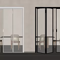 White and Black Framed Glass Sliding Doors for Modern Interior Dining Area