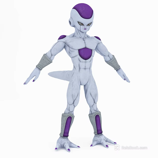 Frieza Character Design With White Body Purple Armor Muscular Build Tail And Battle Stance 3d model 