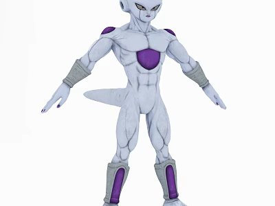 Frieza Character Design With White Body Purple Armor Muscular Build Tail And Battle Stance 3d model