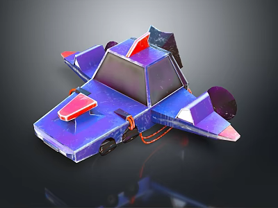 Colorful Geometric Toy Airplane Model With Red Blue Purple Accents And Transparent Details 3d model