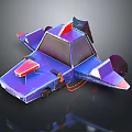 Colorful Geometric Toy Airplane Model With Red Blue Purple Accents And Transparent Details