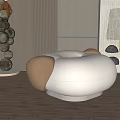 Modern White Round Sofa Stool With Plush Cushions In Stylish Interior Space