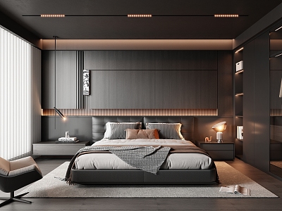 Italian Bedroom Leather Double Bed Premium Grey Bedroom Master Bedroom Bed Background model