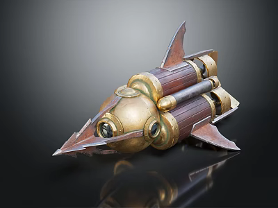 Steampunk Mechanical Device With Golden Ocular Elements And Wooden Spiked Design 3d model