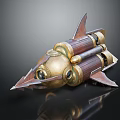 Steampunk Mechanical Device With Golden Ocular Elements And Wooden Spiked Design