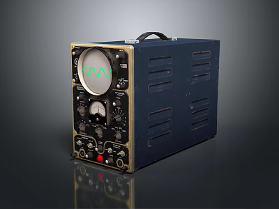Vintage Blue Electronic Test Device With Analog Meter Control Knobs And Waveform 3d model