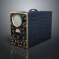 Vintage Blue Electronic Test Device With Analog Meter Control Knobs And Waveform
