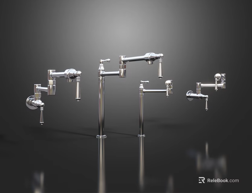 Modern Sleek Faucets In Various Metallic Designs With Polished Chrome Finishes 3d model 