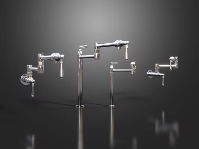 Modern Sleek Faucets In Various Metallic Designs With Polished Chrome Finishes 3d model